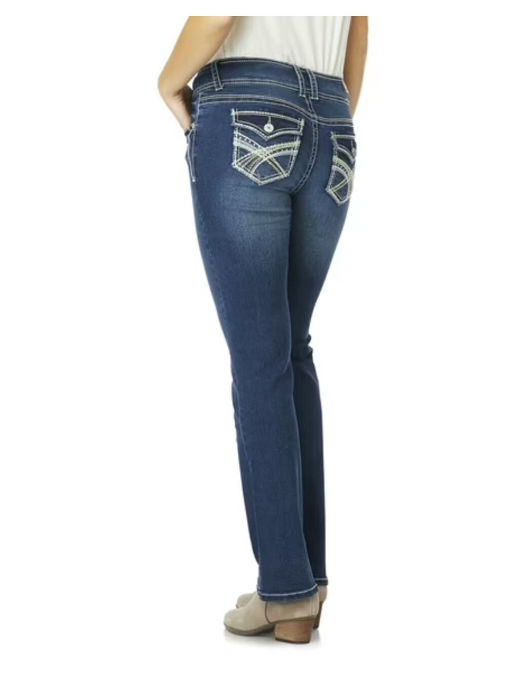 WallFlower Luscious Curvy Bootcut Jeans Blue Denim Flap Pocket Size 15R
